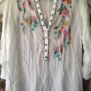 Johny Was white embroidered blouse Sz Large